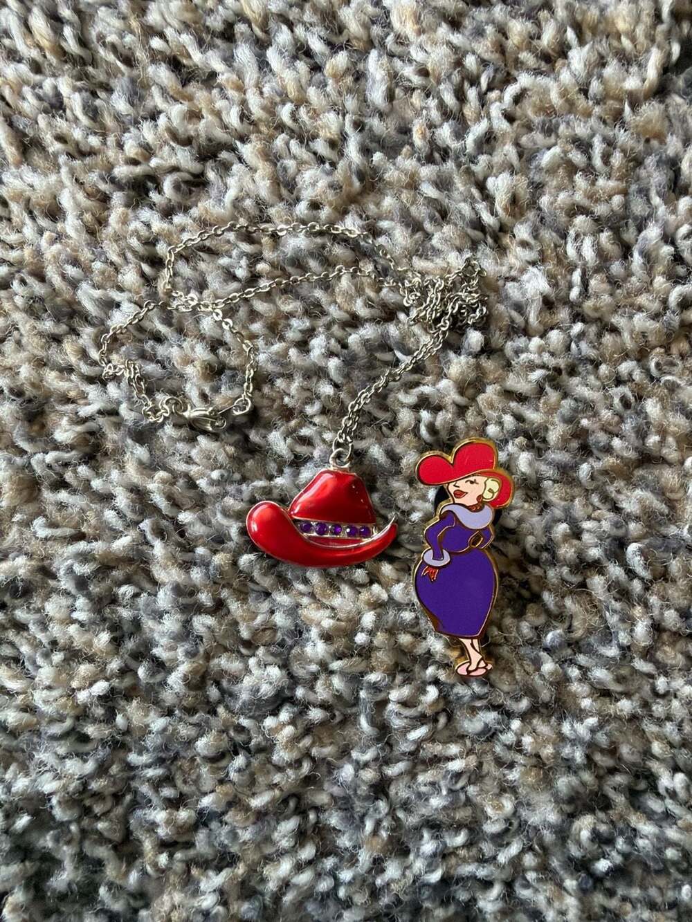 Red Hat Society Vintage 2004 Enamel Pin and Red Hat Necklace Set